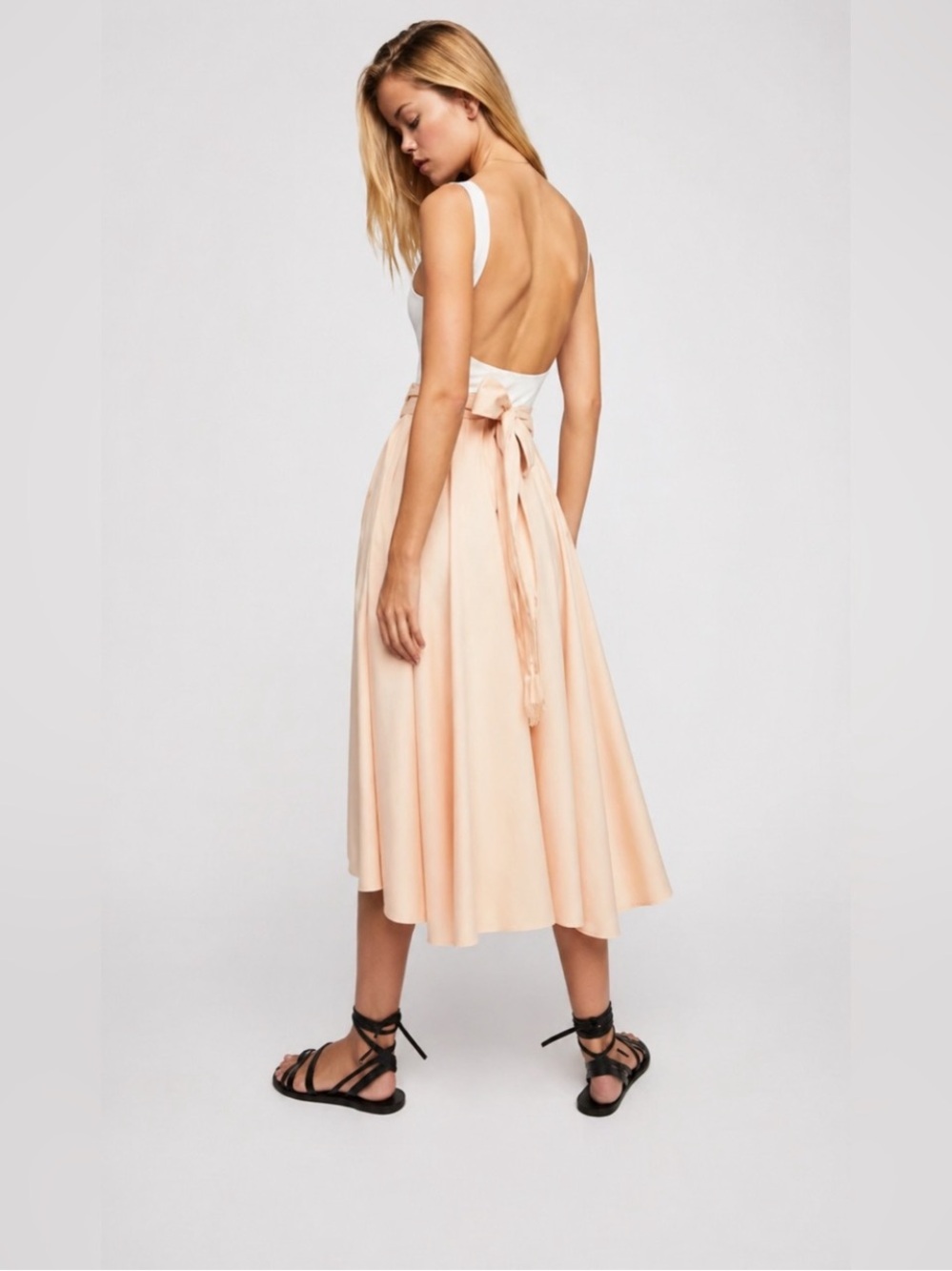 Free People Sunrise Midi Skirt Peach Basque Waist Cotton M Endless Summer - Picture 8 of 10